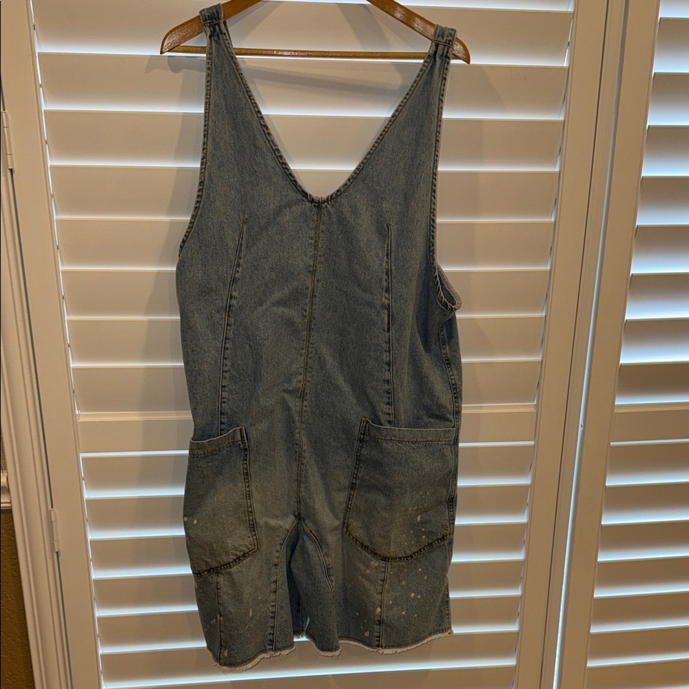 Free People We The Free Denim Sleeveless Overalls with Pockets XL